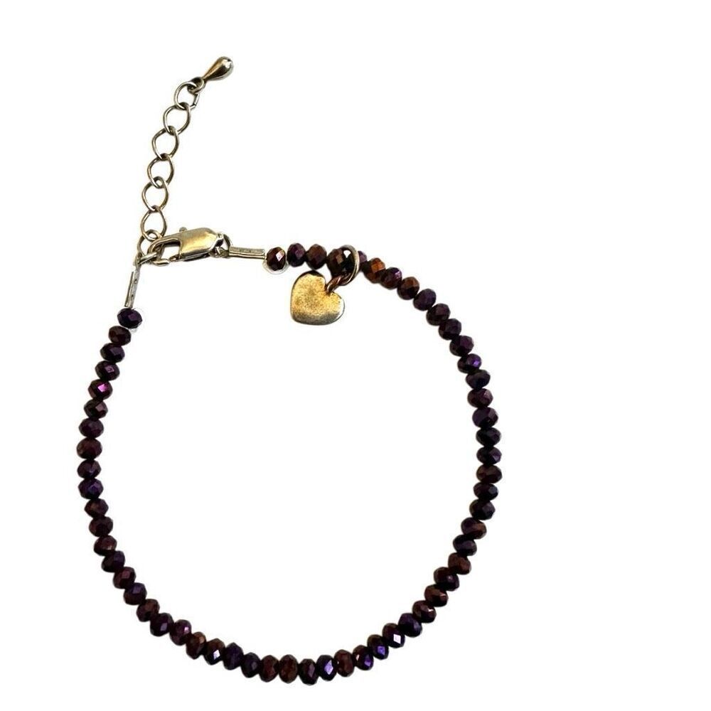 Purple beaded heart charm bracelet